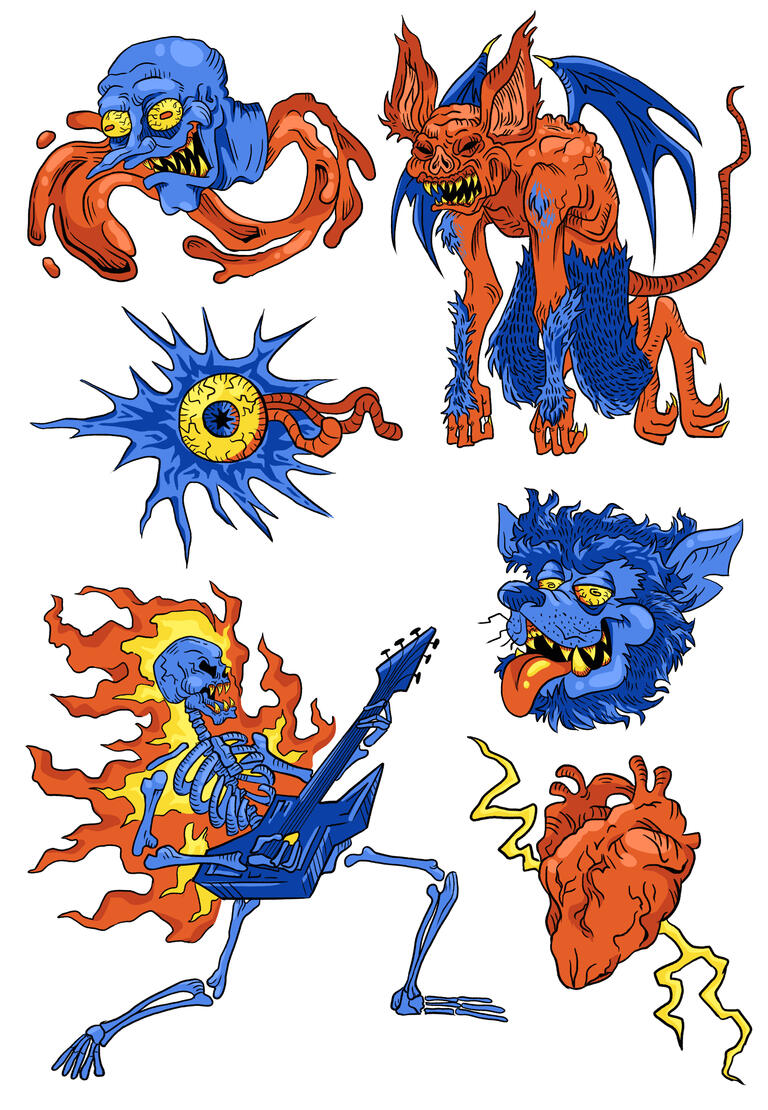 Sticker designs inspired by the work of Ed Roth